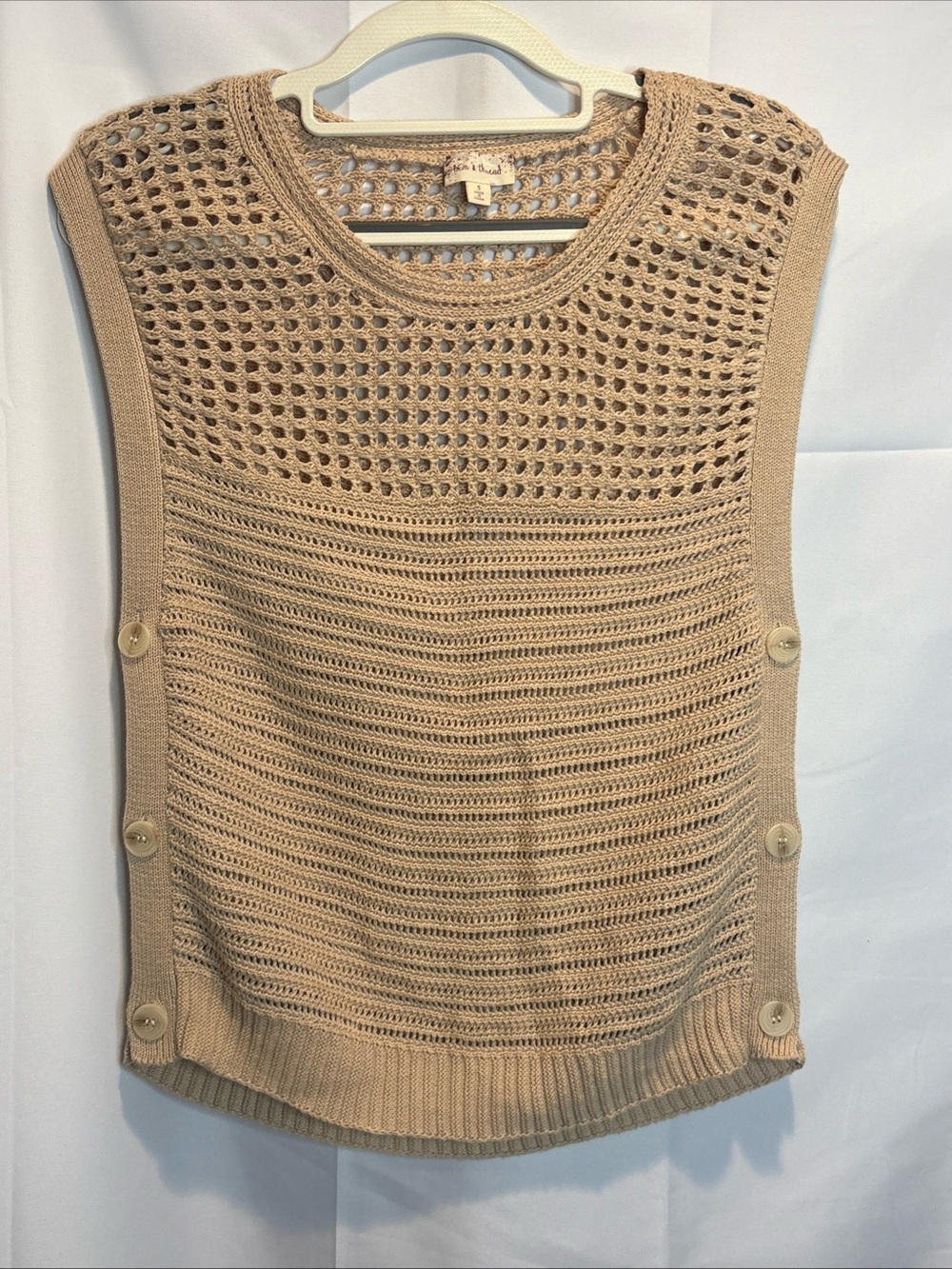 Hem & Thread Beige Crochet Openwork Vest